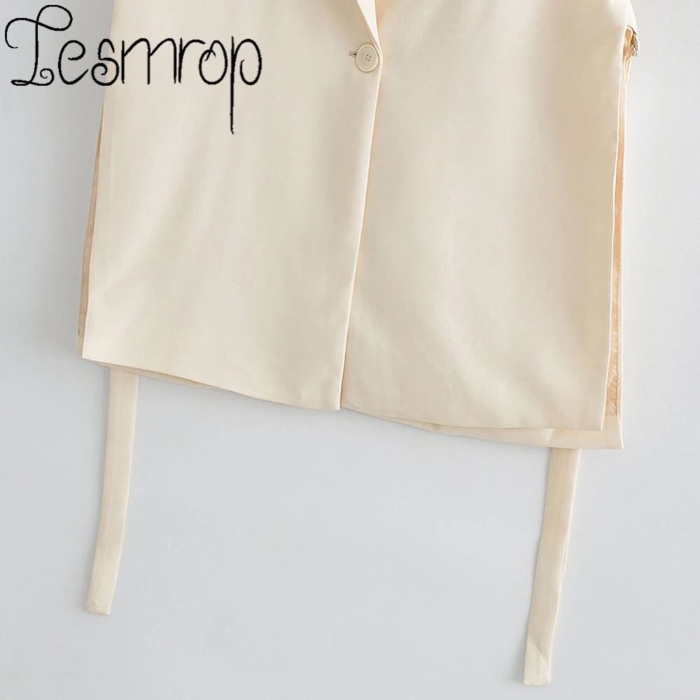 

LESMROP 2021 ZA Women New Autumn Fashionable Temperament Ribbon Split Vest Jacket Coat Fashion Casual Outerwear White LP67VT4481
