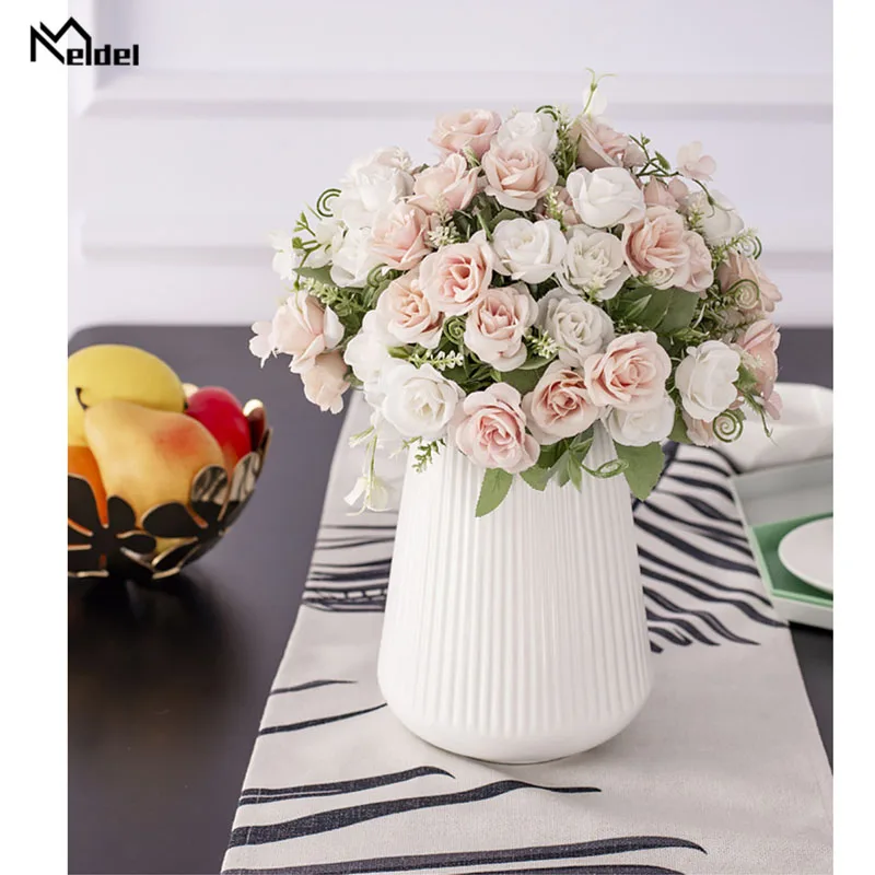 

Meldel 1 Bunch 10 Heads Small Roses Artificial Flower Silk Rose Decorative Flowers Home Decoration Wedding Table Faux Rose Flore