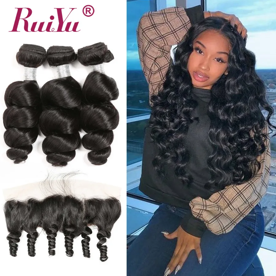 Перуанские свободные волнистые волосы 3 пряди с застежкой фронтальный