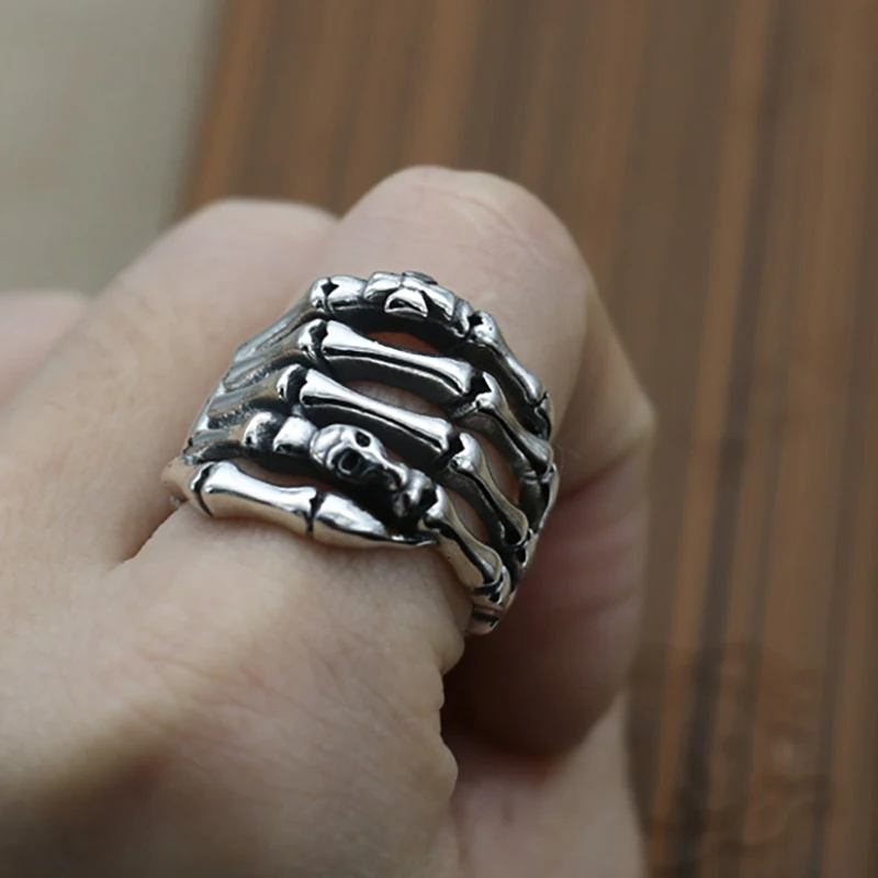 Мужское кольцо с черепом когти призрака в стиле ретро панк серебро 925 пробы |
