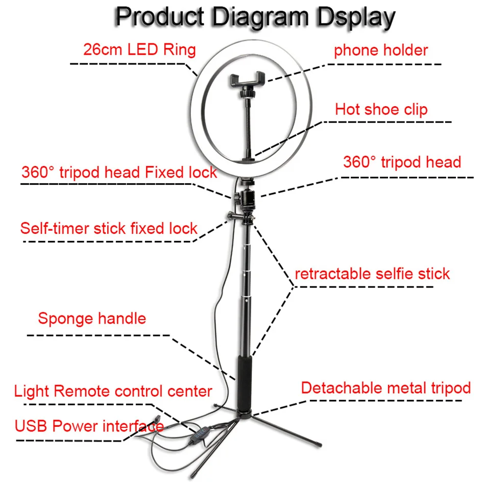 Приглушаемый светодиодный светильник 10 &quot26 см для фотографии кольцевой селфи