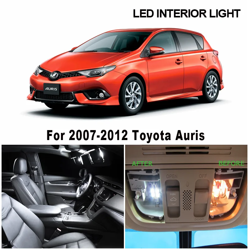 

14pcs White Car Accessories Canbus LED Interior Light Kit For 2007 2008 2009 2010 2011 2012 Toyota Auris Map Dome Reading Lamp