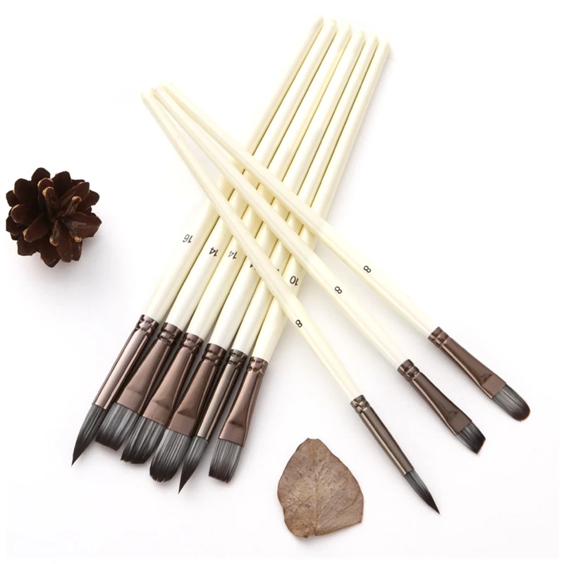 

22 Pearl White Rod Nylon Brushes + Scraper + Drawing Board Brush,24pcs Nylon Hair Wooden Handle Watercolor Paint Brushes Pen Scr