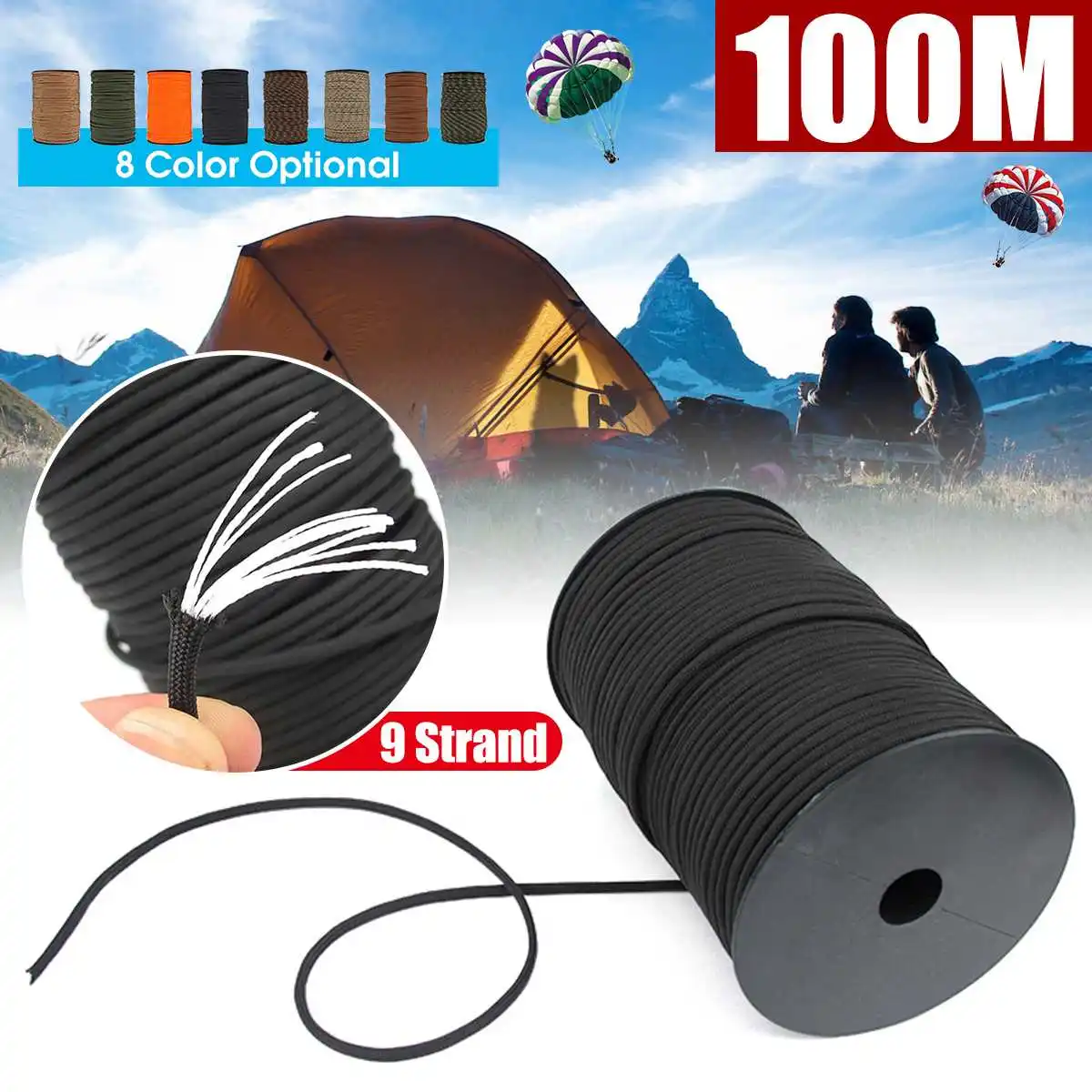 

Noble Eagle 100M 550 Military Standard 7-Core Paracord Rope 4mm Outdoor Parachute Cord Survival Umbrella Tent Lanyard Strap