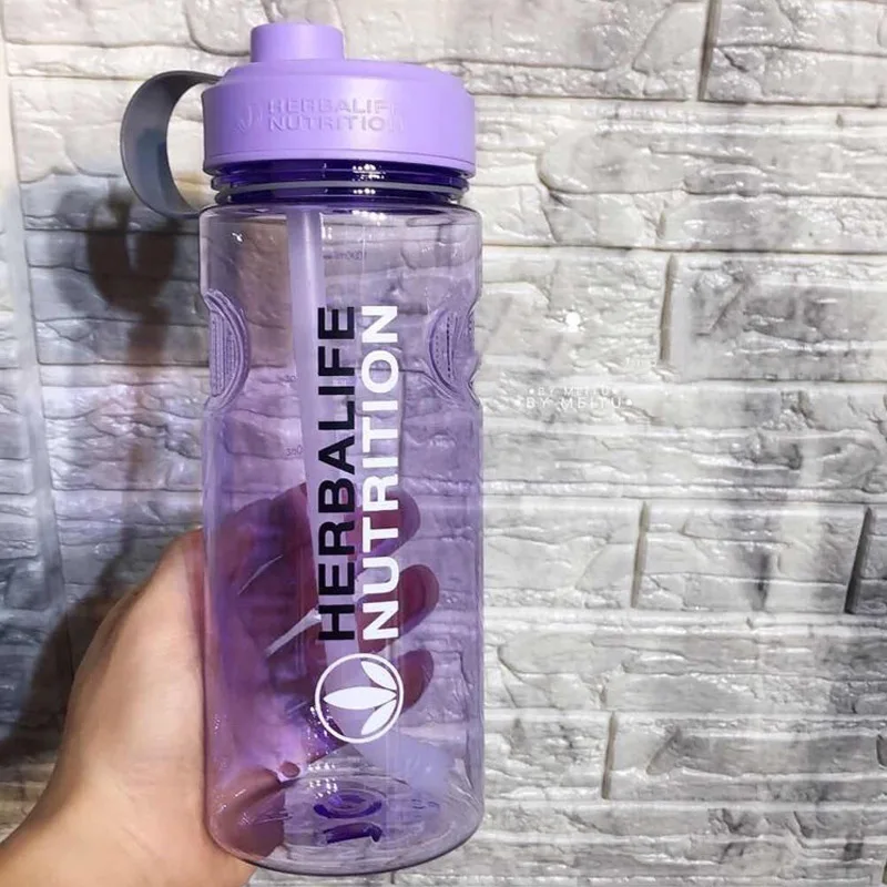 Purple 1Л/1000 мл Классический и дизайн синий оранжевый зеленый добавки herbalife Спорт пространство соломы бутылка для воды с крышкой деление шкалы - Цвет: Purple