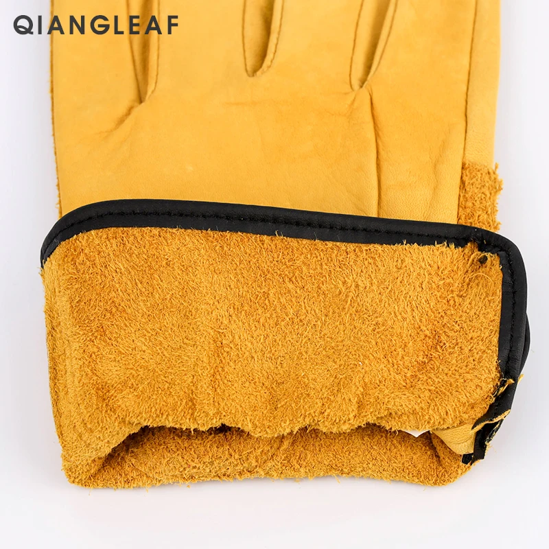 QIANGLEAF 3 шт. рабочие толстые защитные перчатки из воловьей кожи для вождения желтые