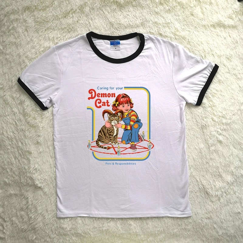 Женские футболки в стиле Харадзюку 80 s 90 Let's Call The Exorcist Забавные с красной