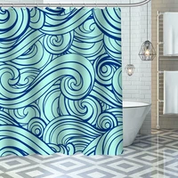 custom high quality art wave shower curtain waterproof bathroom polyester fabric bathroom curtain with hooks