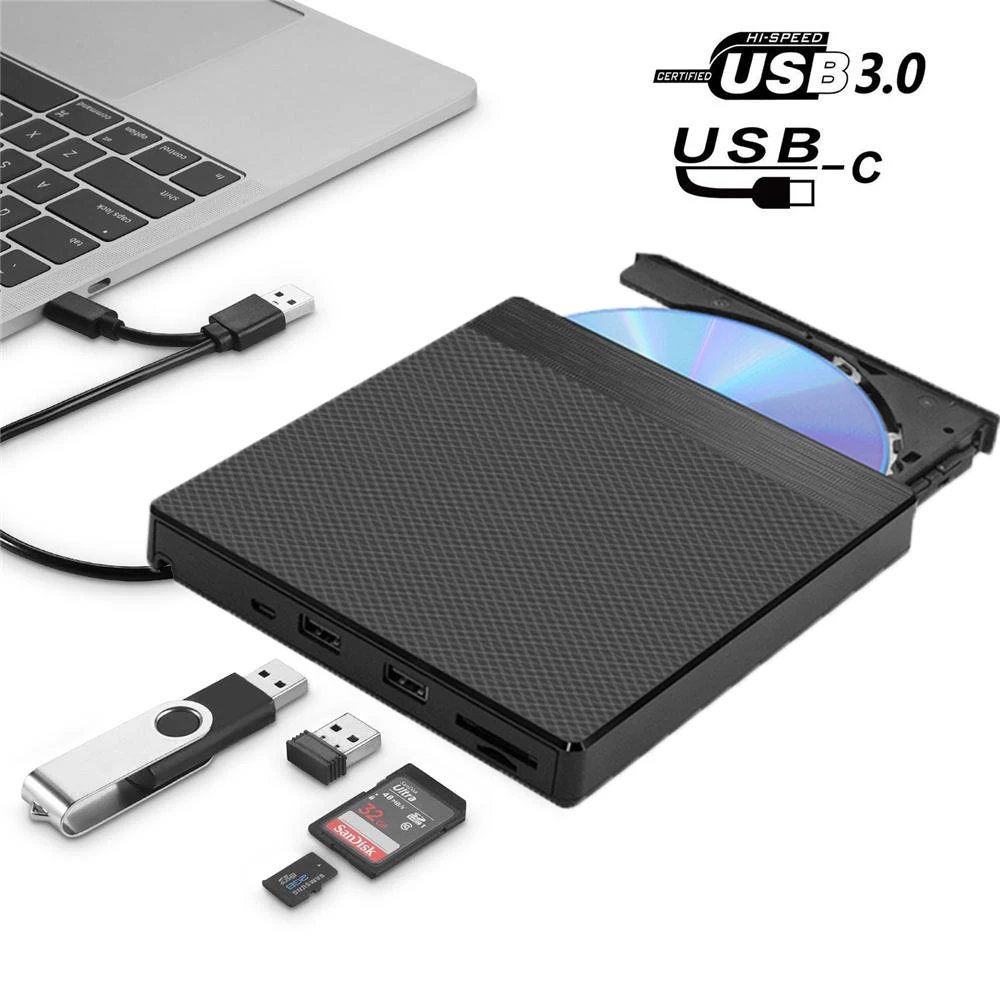 Usb3.0&type C External Optical Drive Dvd Burner Cd Player With Micro Usb/usb /sd/tf Card Slot For Pc/desktop