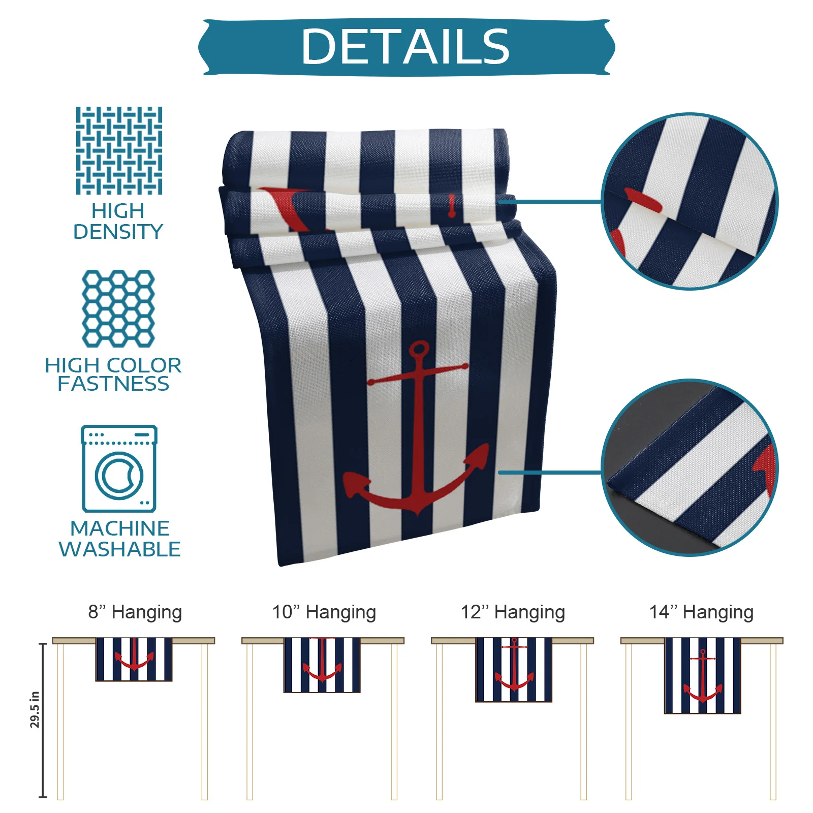 

Geometric Blue Stripes Anchor Table Runner Luxury Dinning Decor Placemat Hotel Wedding Table Decor Tablecloth