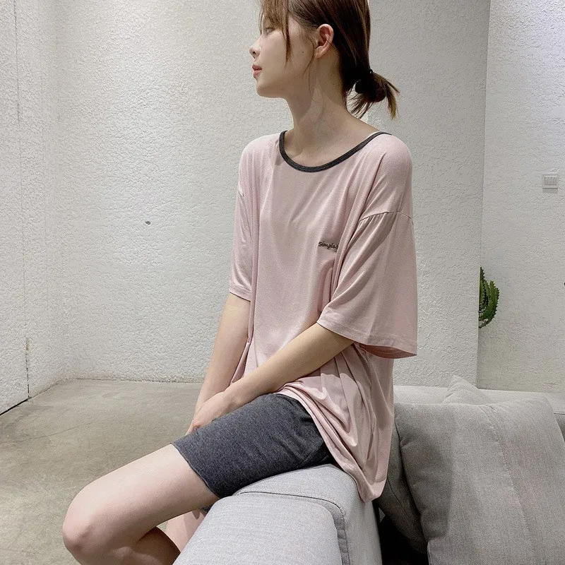 

Summer Pregnant Women Sleepwear 2pcs Set Pajamas Maternity Pregnancy Breathable Modal Tees And Short Home Suit Nightgown Korean