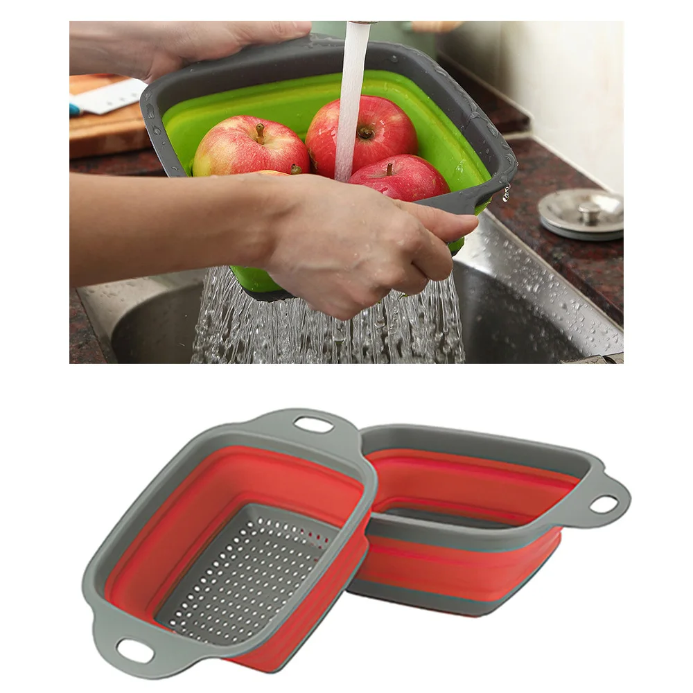 Foldable Fruit Vegetable Washing Basket Portable Silicone Colander Collapsible Drainer Storage Kitchen Accessories Tools | Дом и сад
