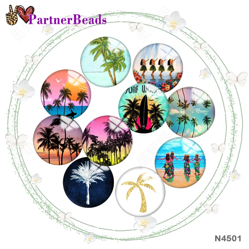 

tropical palm leaves beach Image printing metal DIY snap button accessories Fit bag hat Clothes shoes N4501