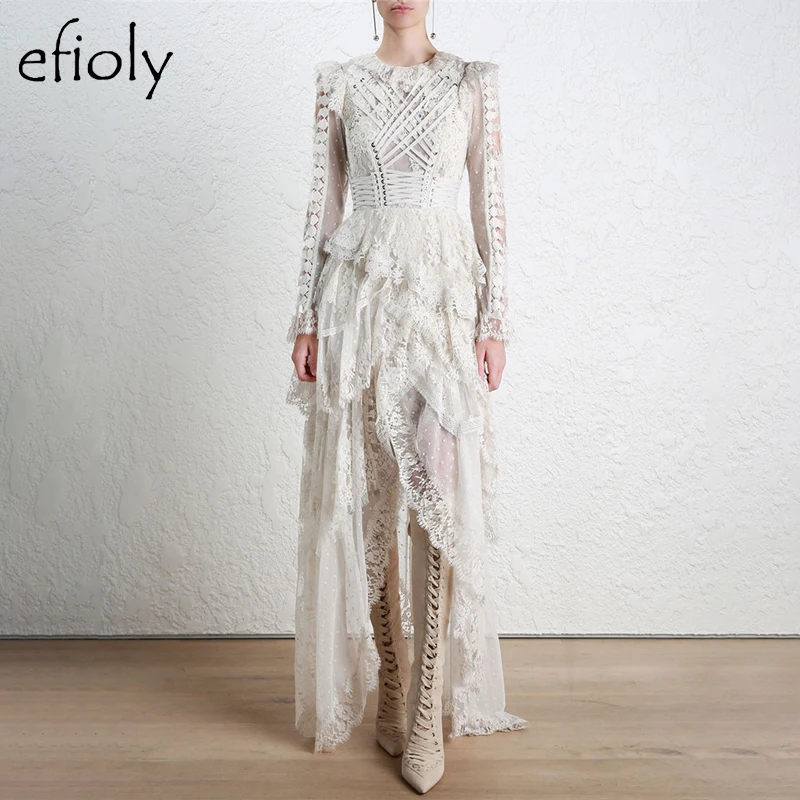 EFIOLY 2019 Новое Осеннее женское платье одежда с длинным рукавом круглым вырезом