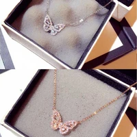 crystal butterfly pendant necklace rose gold shiny ziron jewelry female women gift fashion rhinestone valentine wedding bride