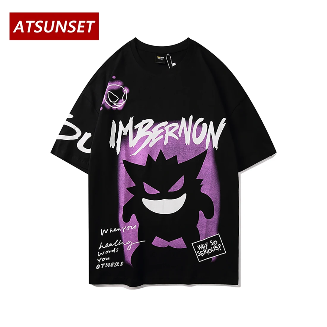 

ATSUNSET Japanese Anime Ghosts Print T-Shirt Hip Hop Streetwear Harajuku Tees Cotton Breathable Pullover Top