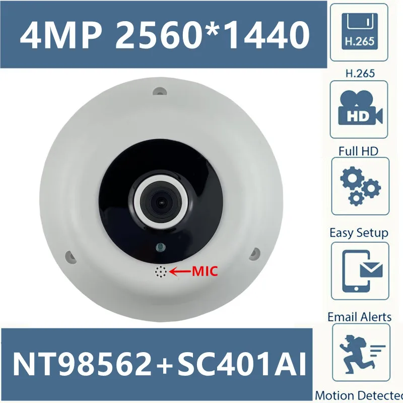 Панорамная Аудио встроенный микрофон 4 МП IP потолочная купольная камера рыбий