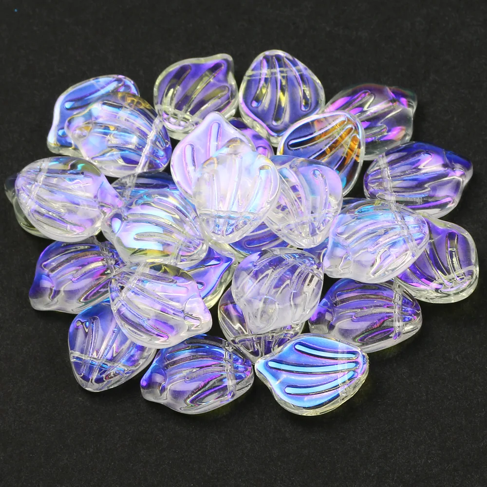 

New 12x15mm 30pcs Transparent AB Purple Glass Beads Flower Petal Pendants For Jewelry Making Diy Handmade Decoration Accessories