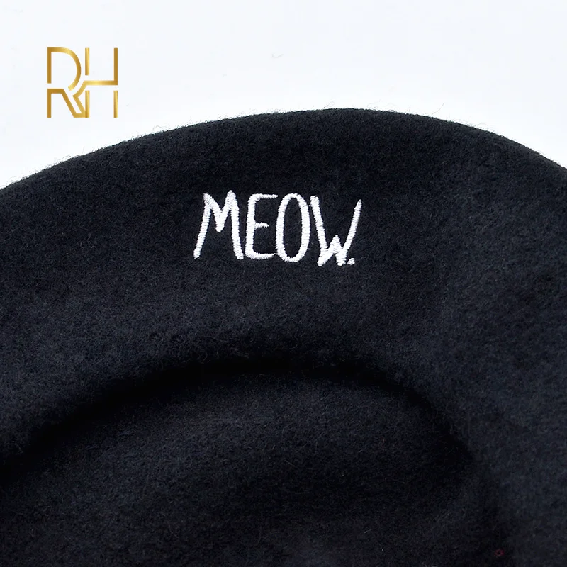 Шерстяной берет с кошачьими ушками художественная шапка милая шерстяная бутон