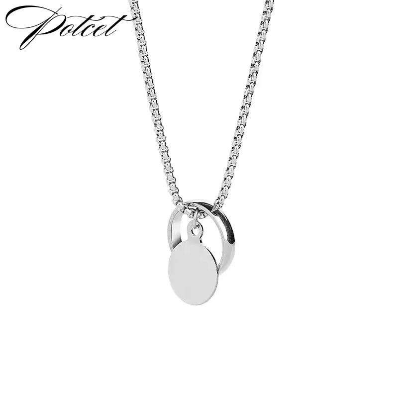 

POTCET Unisex Stainless Steel Ring Titanium Steel Necklace Pendant Clavicle Chain Geometric Fashion Hip Hop Party Jewelry