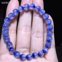 natural blue dumortierite quartz rutilated quartz crystal bracelet 7 3mm women men gemstone round beads rare reiki stone aaaaa