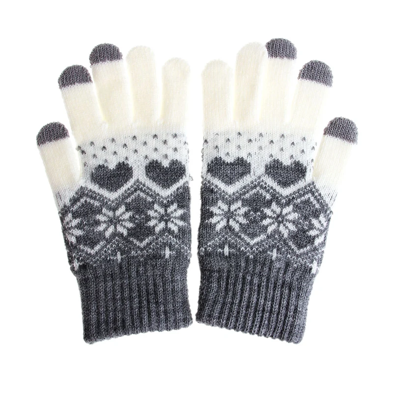 

2021 New Women Girl Winter Warm Touch Screen Gloves Wool Stretch Snowflake Mittens