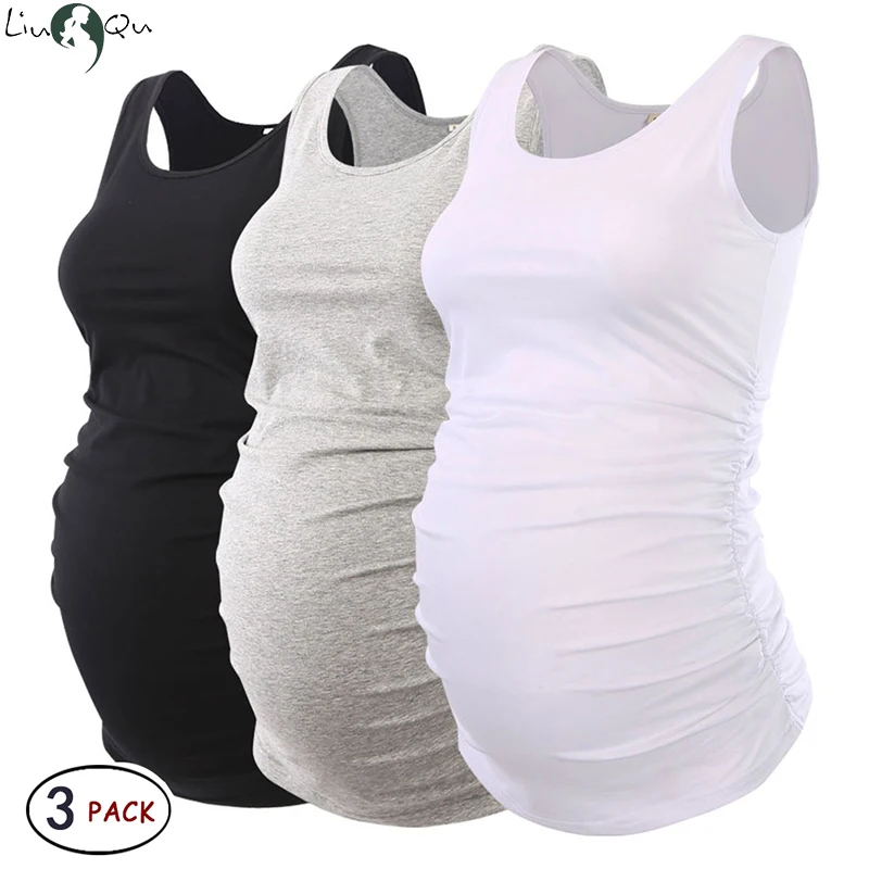 

Базовая майка для беременных Одежда для мамы топы без рукавов с воротником Женский однотонный жилет с рюшами сбоку