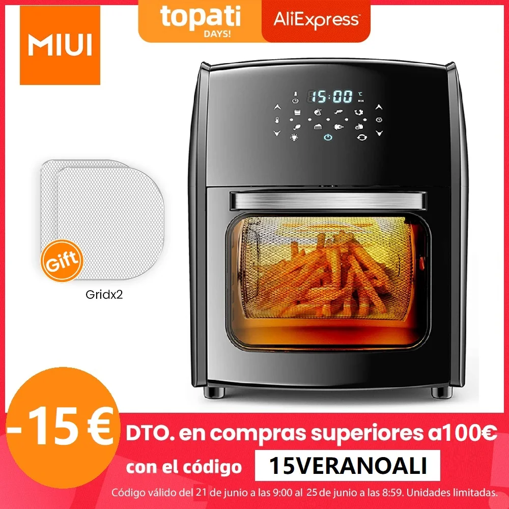 MIUI 10L/12.7QT Фритюрница воздуха, масло-фрит дома целая курица электрическая жаровня, MI-CYCLONE 360 ° выпечки технологии + светодиодный цифровой сенсорный экран духовки, 5 в 1 большой емкости фрукты и овощи сушилки - изображение