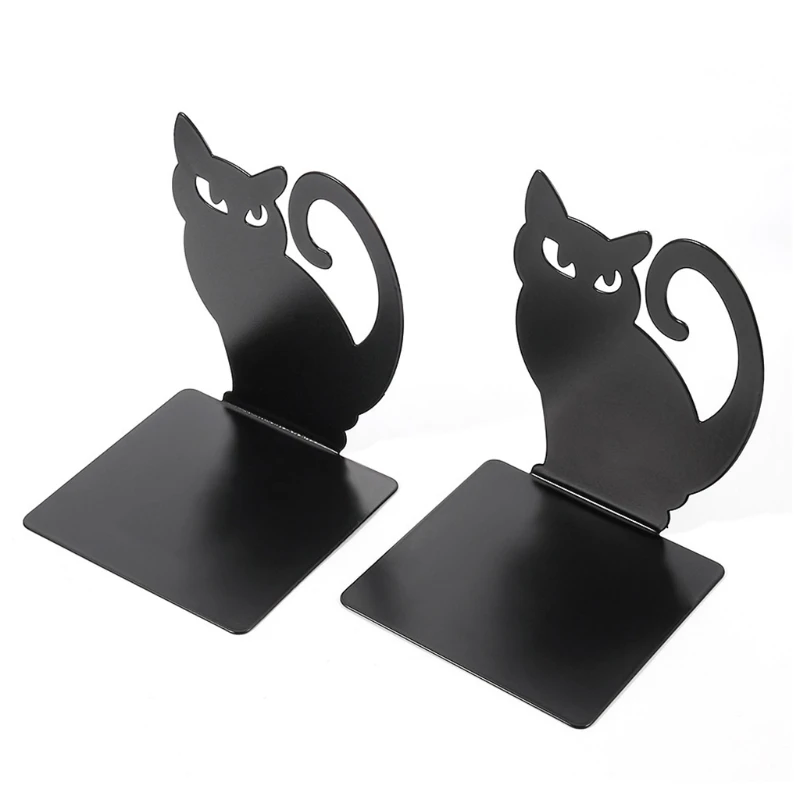 

1 Set Black Hollow-out Persian Kitten Metal Bookend Set Bookends for Heavy Books Non-Slip Decorative Metal Bookends