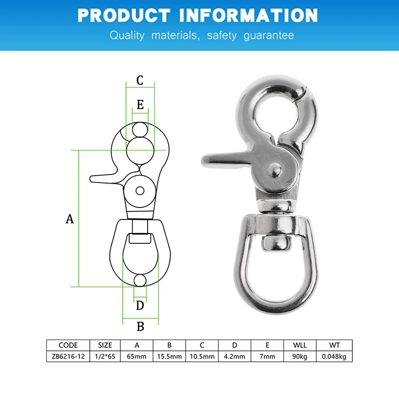 Застежки карабины для шнура из нержавеющей стали 65 мм 316 дюйма|Крючки| |