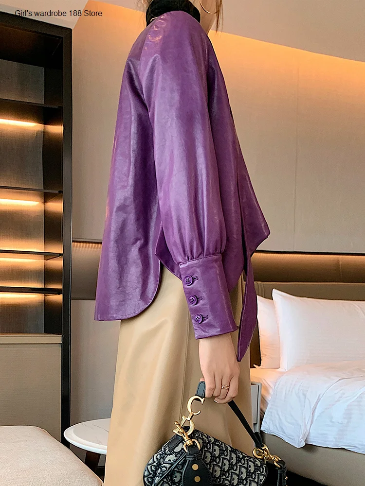 

simple personality light-coated sheepskin short lace-up genuine leather coat