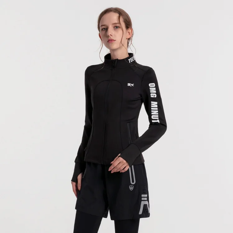 

Stand-up Collar Sports Fitness Jacket Letter Zipper Stretch Skinny Skinny Jacket Fashion Trendy Cool Running Training Suit