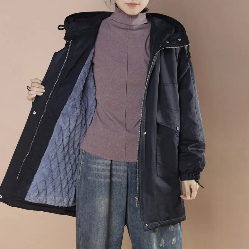 

Женская куртка на хлопковой подкладке, с бархатной подкладкой, Осень-зима 2019, Корейская теплая парка с капюшоном из овечьей шерсти, f2273