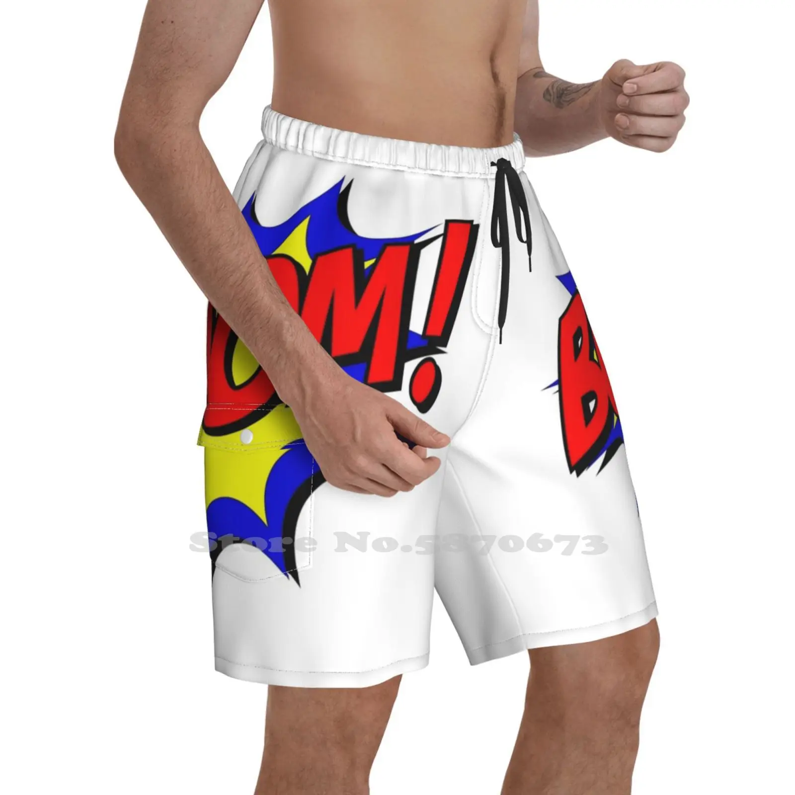 Модные новые мужские пляжные шорты комикс бум-бум дуб комикс-книга обзор бум |