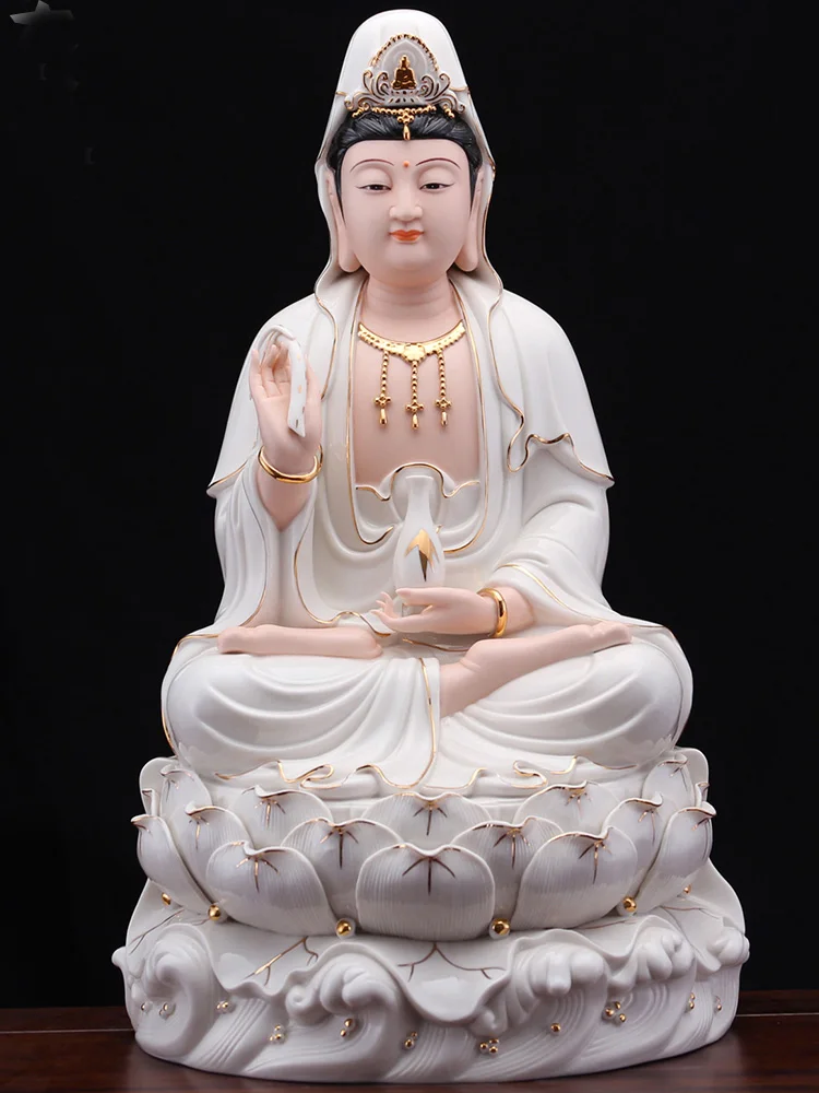 

2021 High-Grade Home Family Efficacious Talisman Feng Shui Mascot Guanyin Pu Sa Buddha Handmade Porcelain Sculpture Statue 30cm