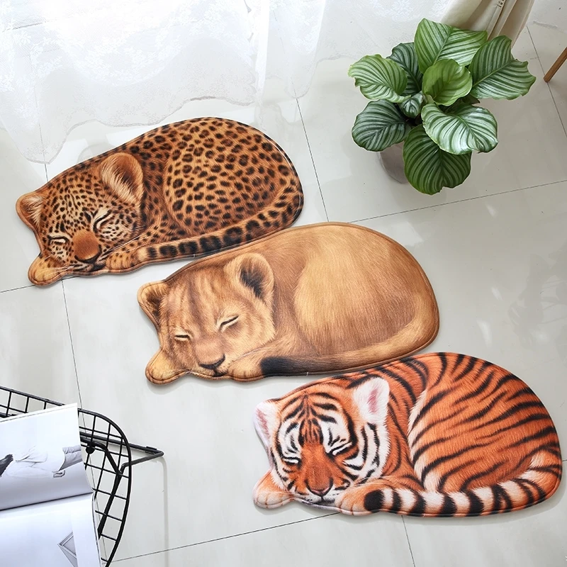Alfombras 3D de animales antideslizantes, alfombrillas divertidas con dise&ntilde;o de Tigre, Le&oacute;n y leopardo, para ba&ntilde;o, sala de estar y dormitorio, decoraci&oacute;n del hogar-0