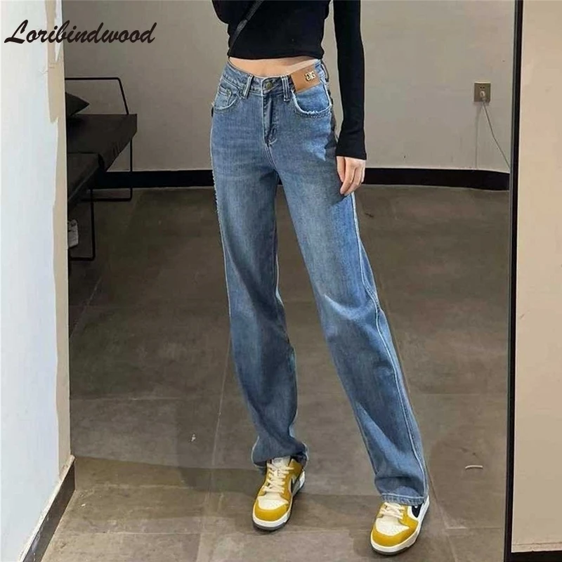 

Loribindwood Wide-leg Jeans Women's High Waist Drape Feeling 2021 Autumn New Style High Straight Loose Korean Version Mom Jeans