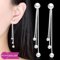 sterling silver new womens fashion jewelry high quality pearl exaggerated long tassel simple rear hanging earrings