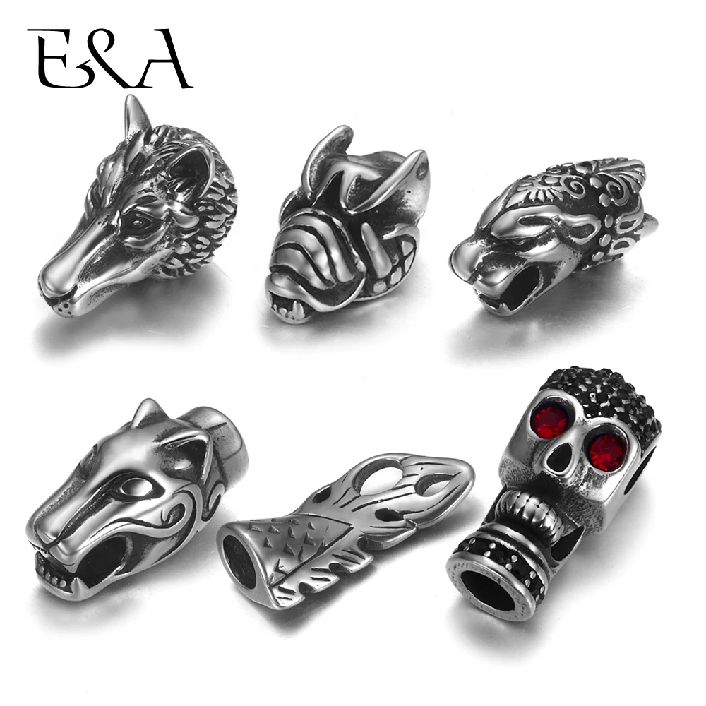 

2pieces Never Fade Stainless Steel End Beads for 5mm Leather Cord Jewelry Bracelet Making Animal Metal Bead DIY Accessorries