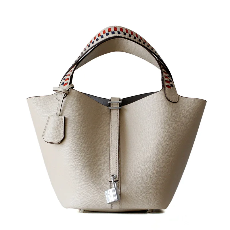 2019 чистая капуста корзины сочетающихся цветов Плетеный Натуральная кожа сумки