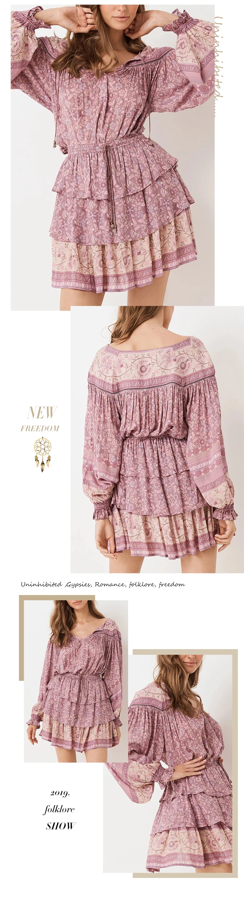 Everkaki Boho блузки с цветочным принтом, Рубашки, Топы, женские, с кисточками, с завязками на шее, с длинными рукавами, винтажные топы, блузки, женские,, Осень-зима
