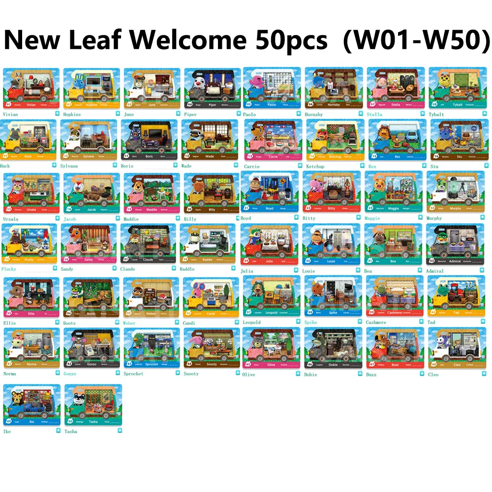 

56pcs Welcome Series Animal Croxxing Card Work For New Leaf Ntag215 NFC RV Car Card Vivian Ketchup NS Switch WiiU 3DS /3D