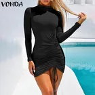 VONDA 2020, новинка, платье для вечеринки, женское, с длинным рукавом, сексуальное, ассиметричное, мини-платье, весна-лето, облегающее, облегающее, праздничное, Vestidos