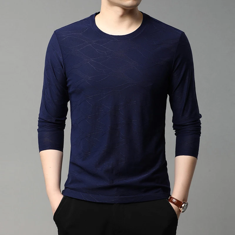 

Новинка 2021, футболки для весны и осени, Мужская Однотонная футболка с круглым вырезом и длинными рукавами, Мужская Базовая рубашка qwe9732