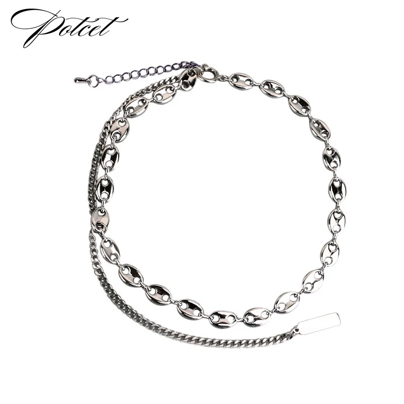 

POTCET Women's Linked Necklace Sweater Chain Geometric Fashion Hip Hop Travel Memorial Jewelry