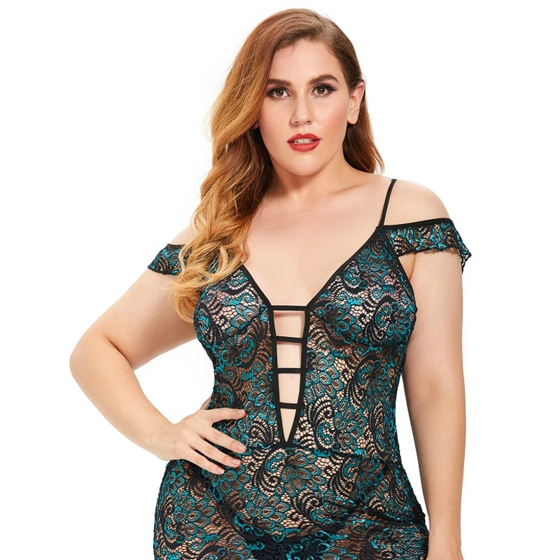 

Large Size Sexy Lingerie Fat Woman Chinese Style Lace Sexy Sleepwear Peacock Tail Nightdress Pajamas Sexy Hot Summer Dress