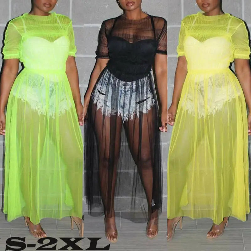 Женское осеннее свободное однотонное платье миди из сетчатой ткани Прозрачное