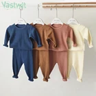 Пижамный комплект для маленьких мальчиков и девочек, повседневный пуловер с длинными рукавами + длинные брюки, хлопковая одежда для сна