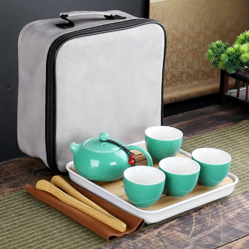 

Portable Celadon Xishi Pot Car Tea Tray Travel Kung Fu Tea Set Green Outdoor Portable Ceramic Teaware Business Gift For Friend