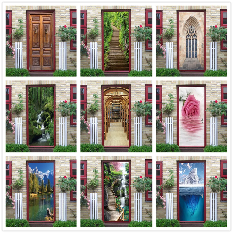 Самоклеящаяся 3D наклейка на дверь из ПВХ самоклеящиеся съемные настенные